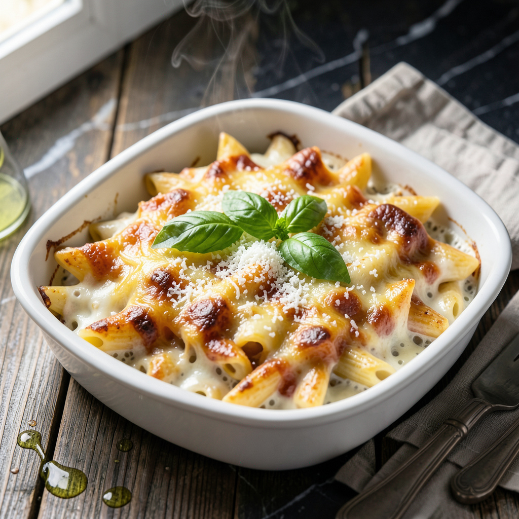 Cheesy Example Baked Cheesy Pasta Recipe: Three-Cheese Melty Indulgence