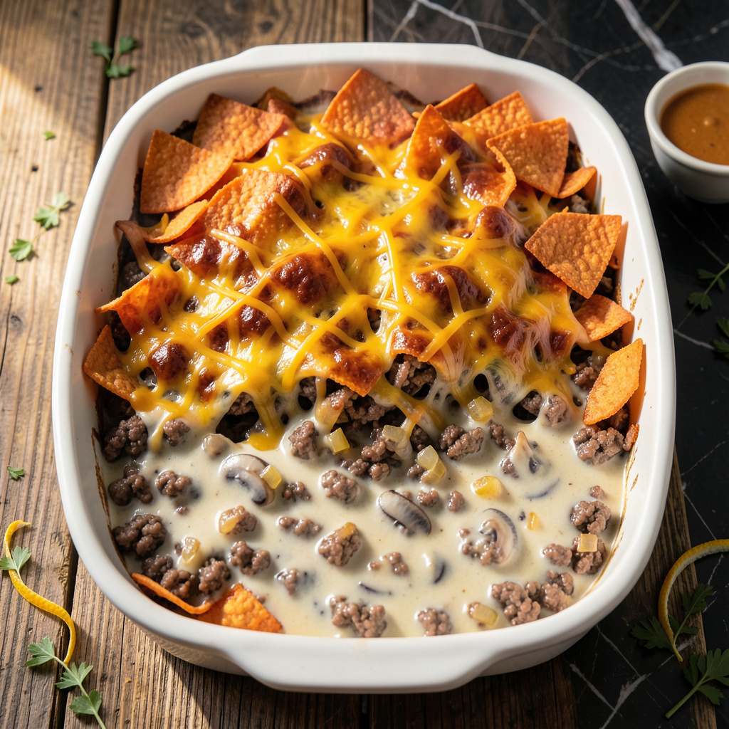 Cheesy Example Dorito Casserole Recipe With Cream Of Mushroom Soup: Cheesy Layers With ...