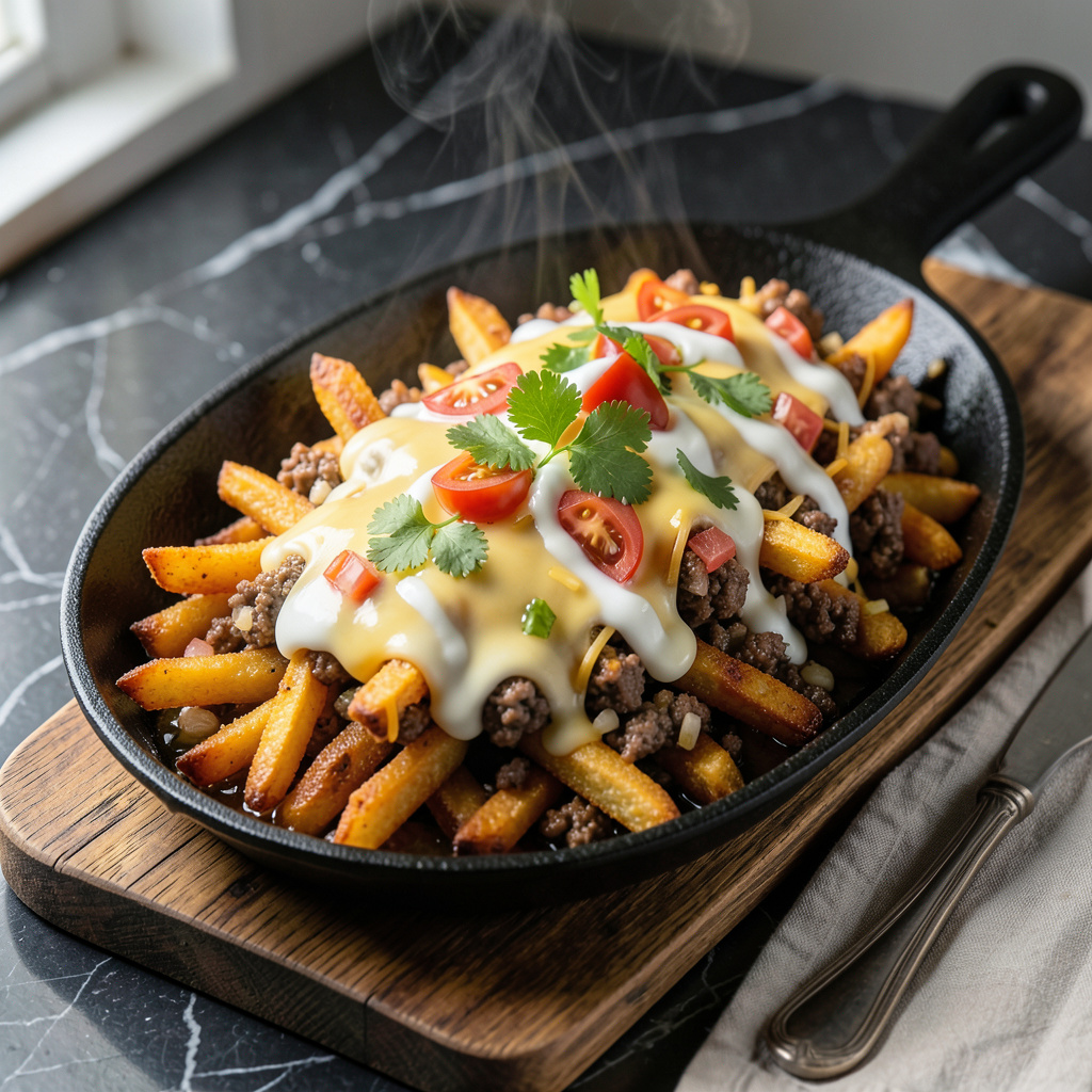 Fries Shell Taco Time Stuffed Mexi Fries Recipe: Crispy Shell With Seasoned Beef ...